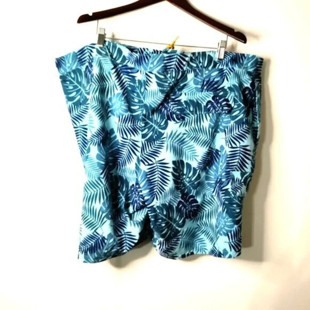 Duluth Trading Flex‎ Bull Blue Palm Leaf Nanotex Surf Swim Resort Shorts Men 46